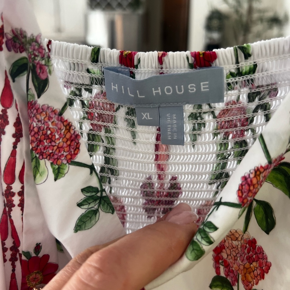 Hill House White Floral Dress with Red and Green Accents - Picture 3 of 6